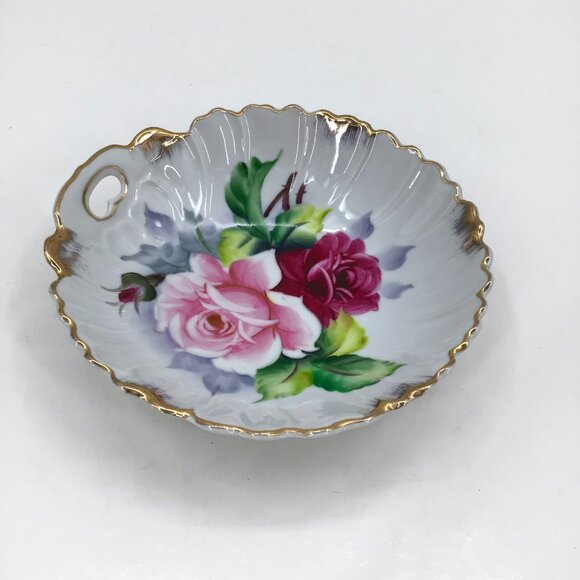 VTG Lefton Candy Dish Hand Painted Trinket Mid-Century Modern MCM Pink Red Gift - Picture 1 of 8